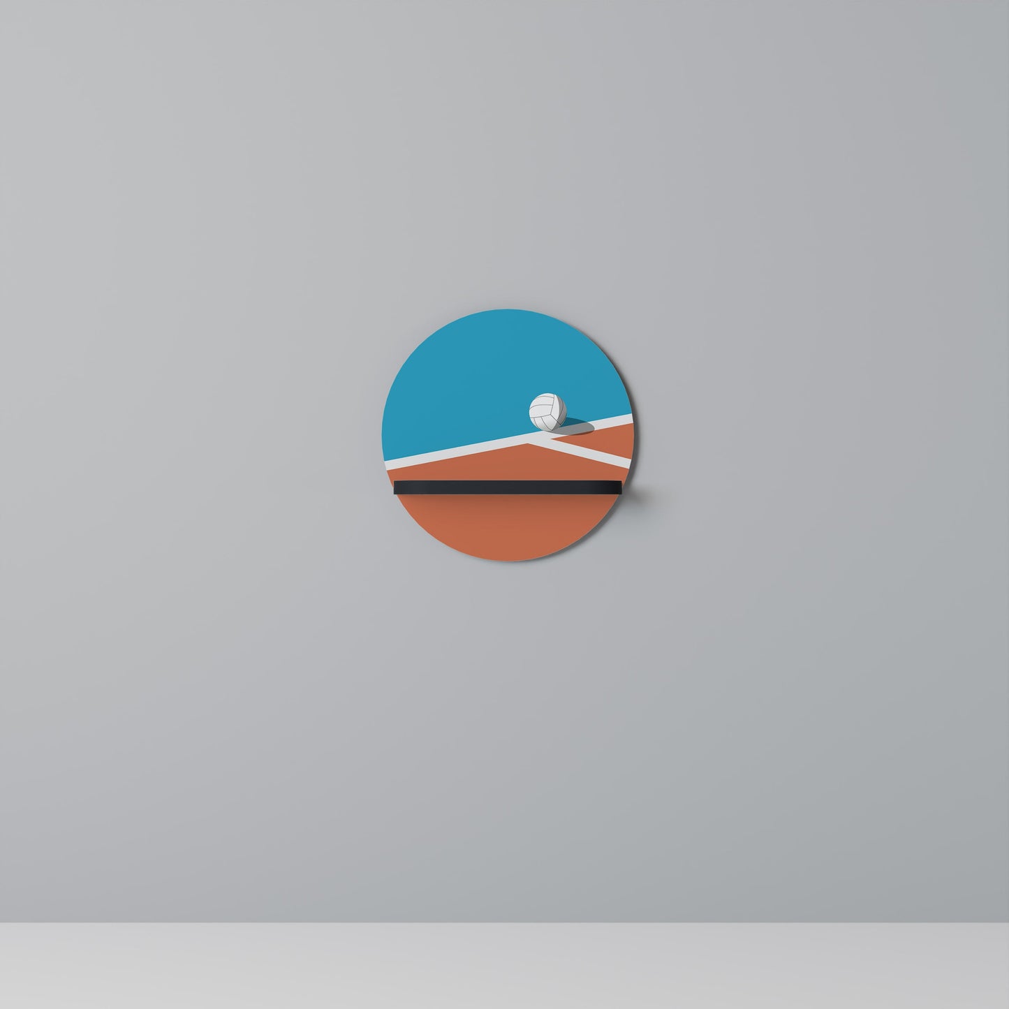 VOLLEYBALL TIME Round Art Shelf In Black Finish