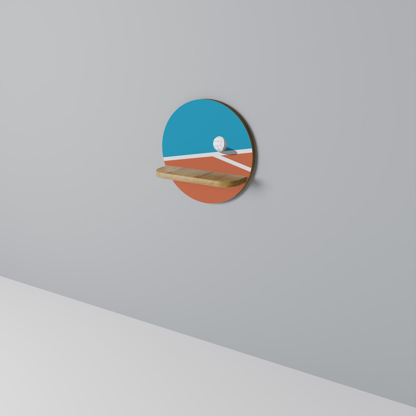 VOLLEYBALL TIME Round Art Shelf In Oak Effect