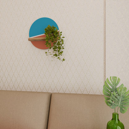 VOLLEYBALL TIME Round Art Shelf In Oak Effect