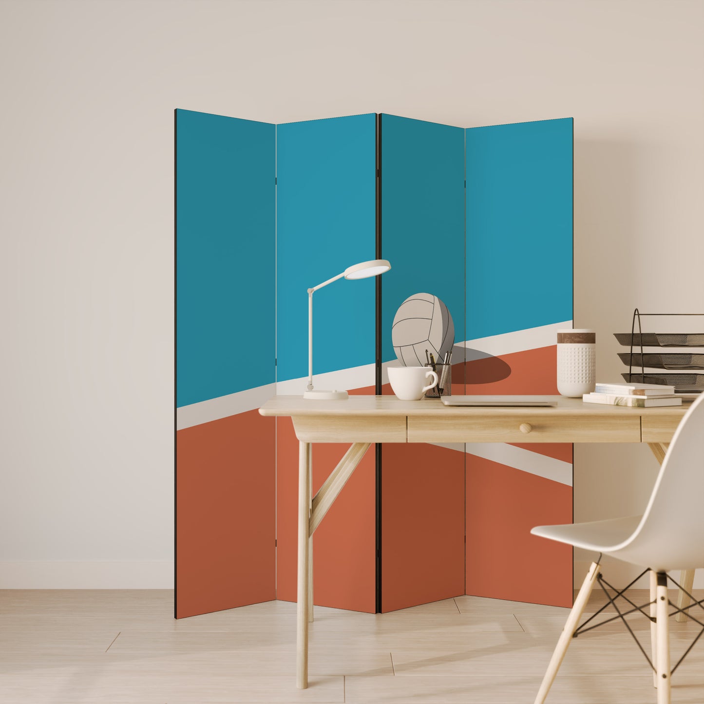 VOLLEYBALL TIME Decorative 4-Panel Room Divider