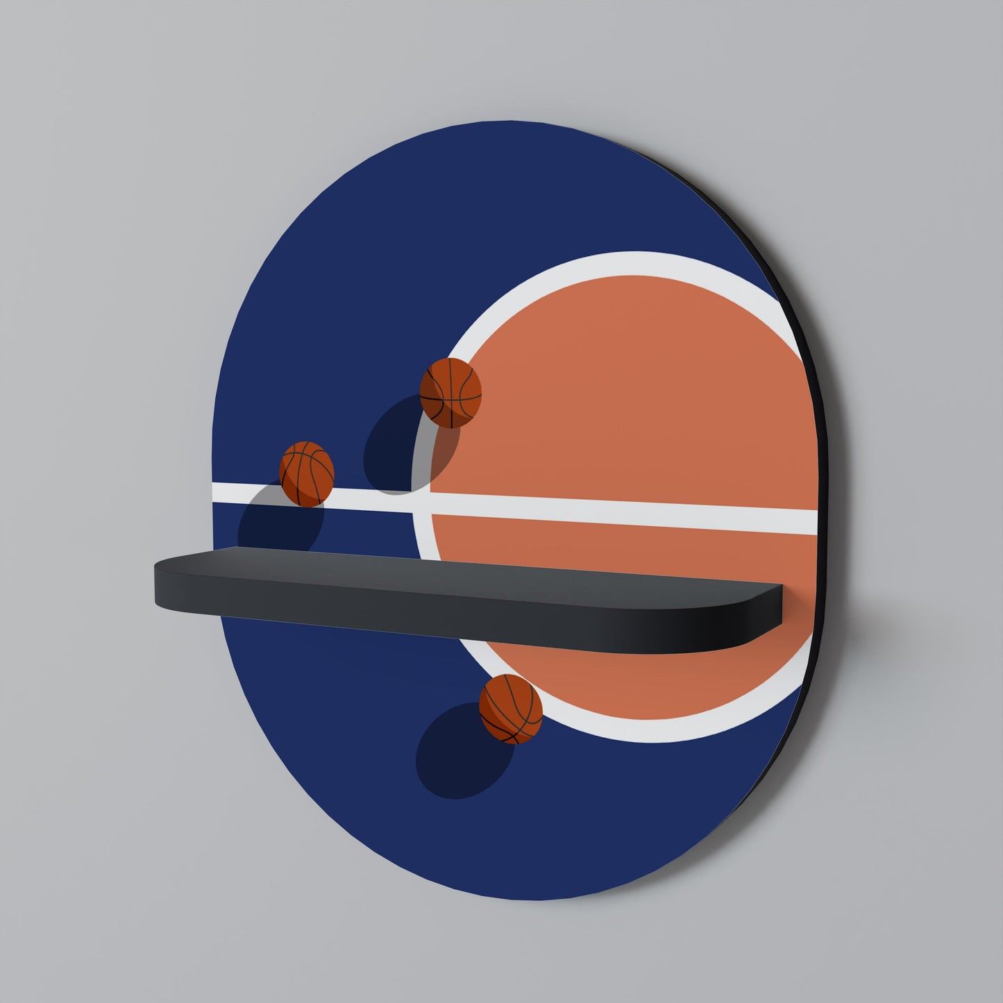 BASKETBALL CHALLENGE Oval Art Shelf In Black Finish