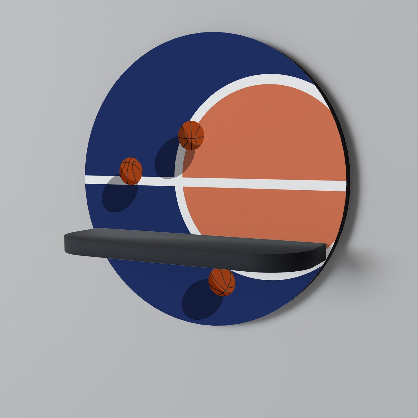 BASKETBALL CHALLENGE Round Art Shelf In Black Finish