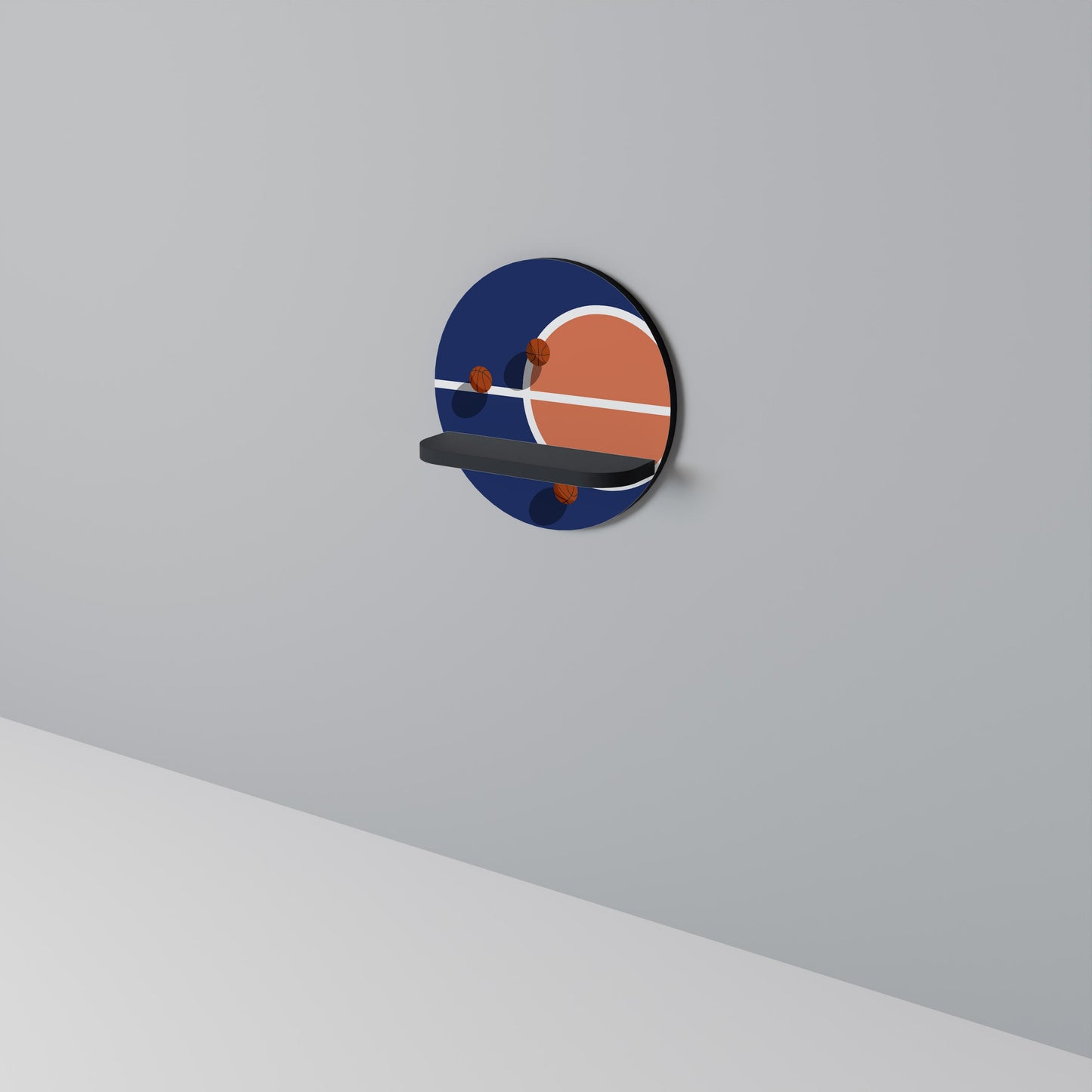 BASKETBALL CHALLENGE Round Art Shelf In Black Finish
