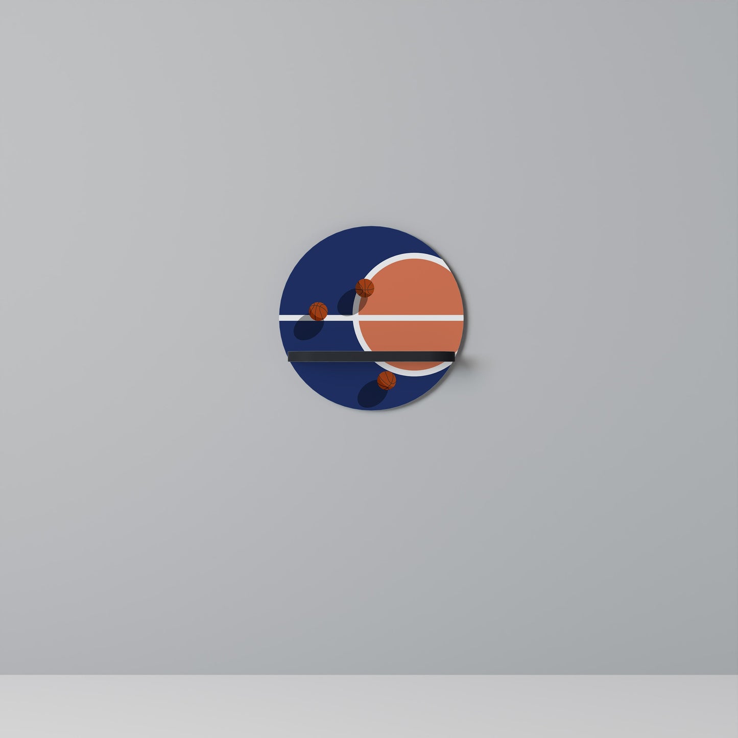 BASKETBALL CHALLENGE Round Art Shelf In Black Finish