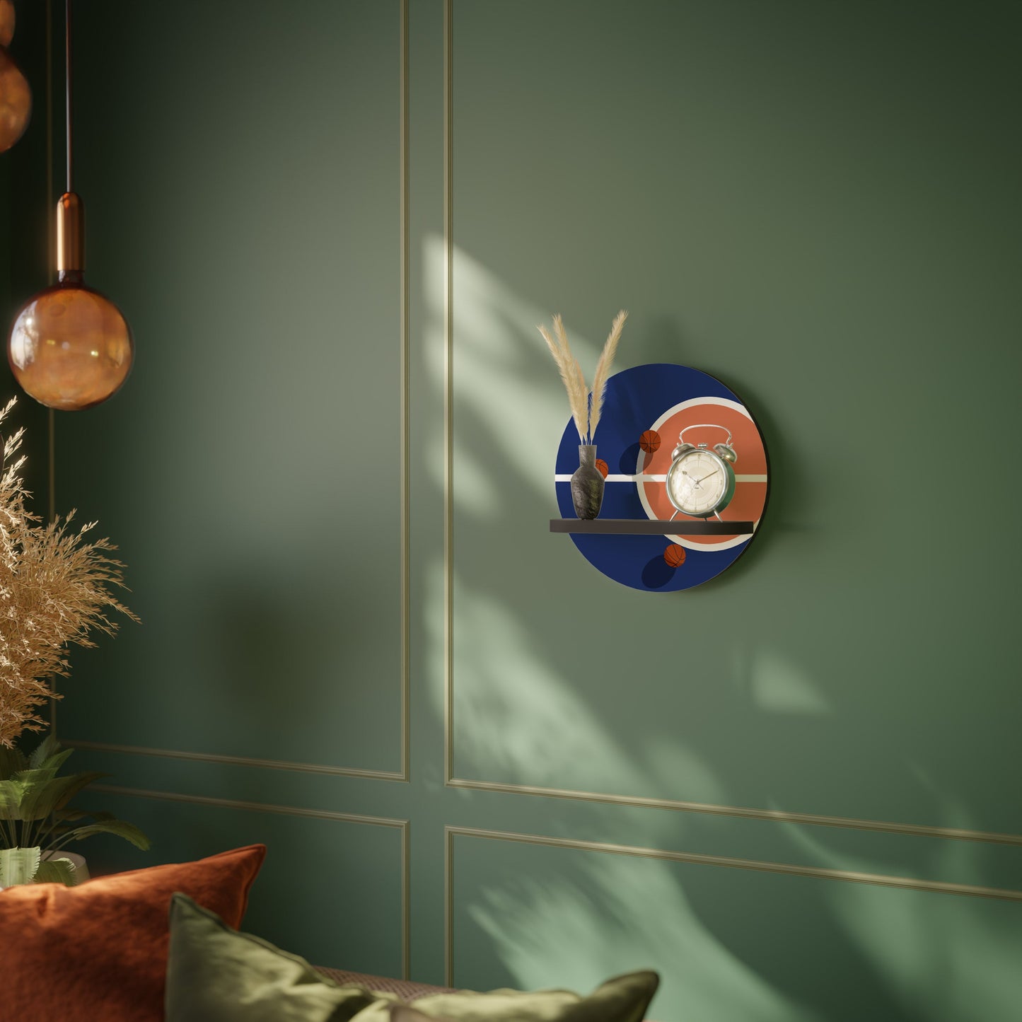 BASKETBALL CHALLENGE Round Art Shelf In Black Finish