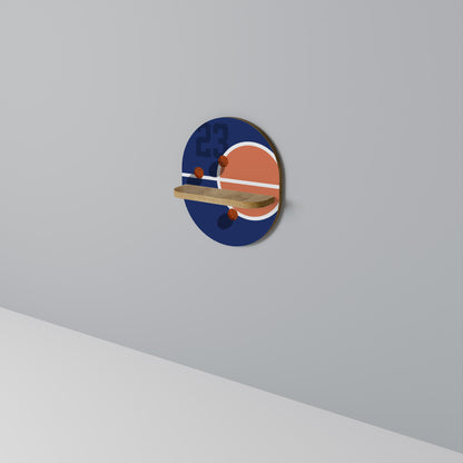 FAMOUS NUMBER 23 Oval Art Shelf In Oak Effect