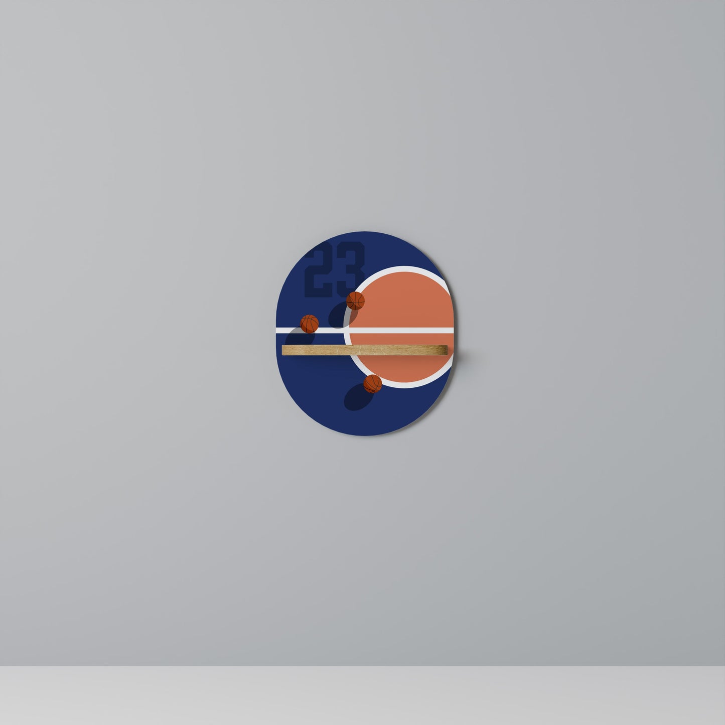 FAMOUS NUMBER 23 Oval Art Shelf In Oak Effect