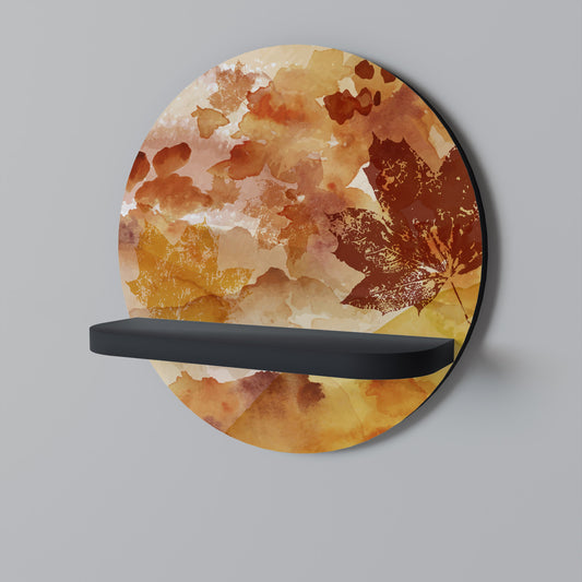 TRACES OF AUTUMN Round Art Shelf In Black Finish