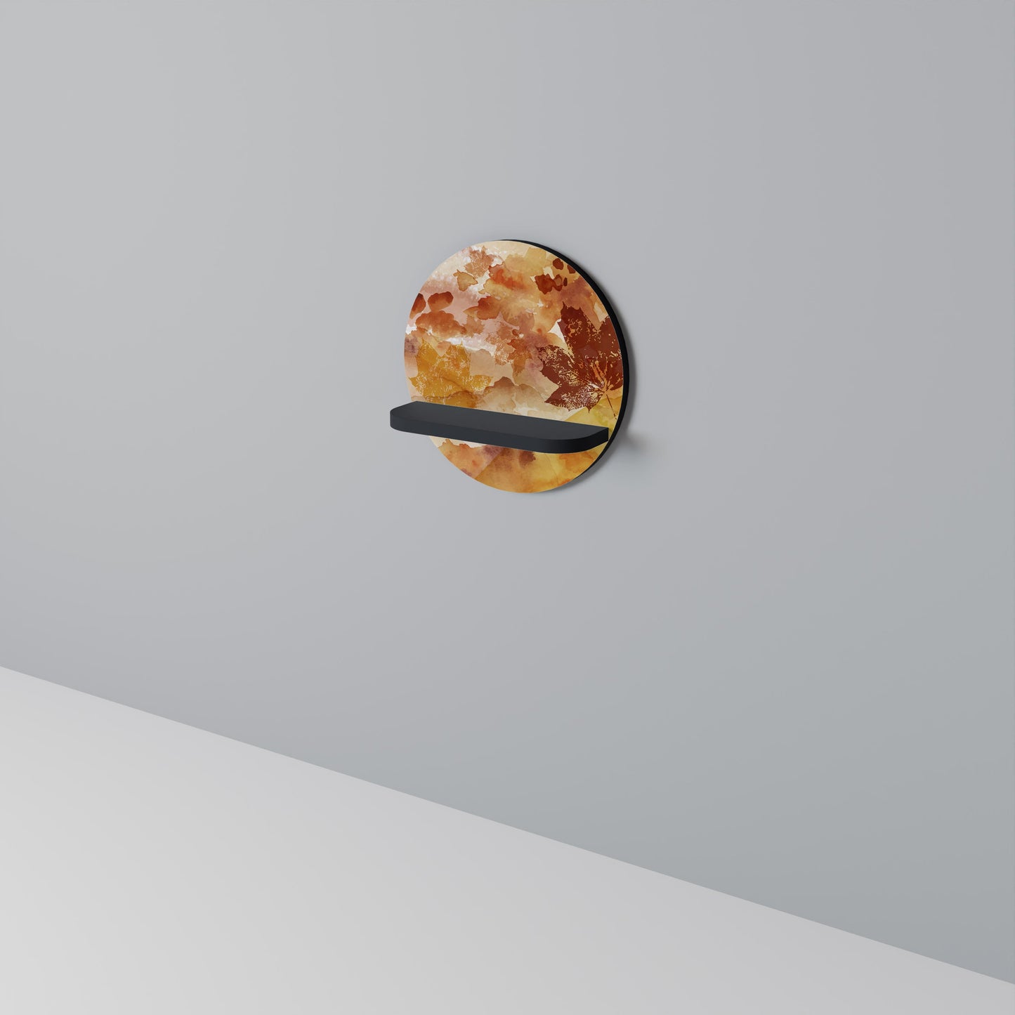 TRACES OF AUTUMN Round Art Shelf In Black Finish