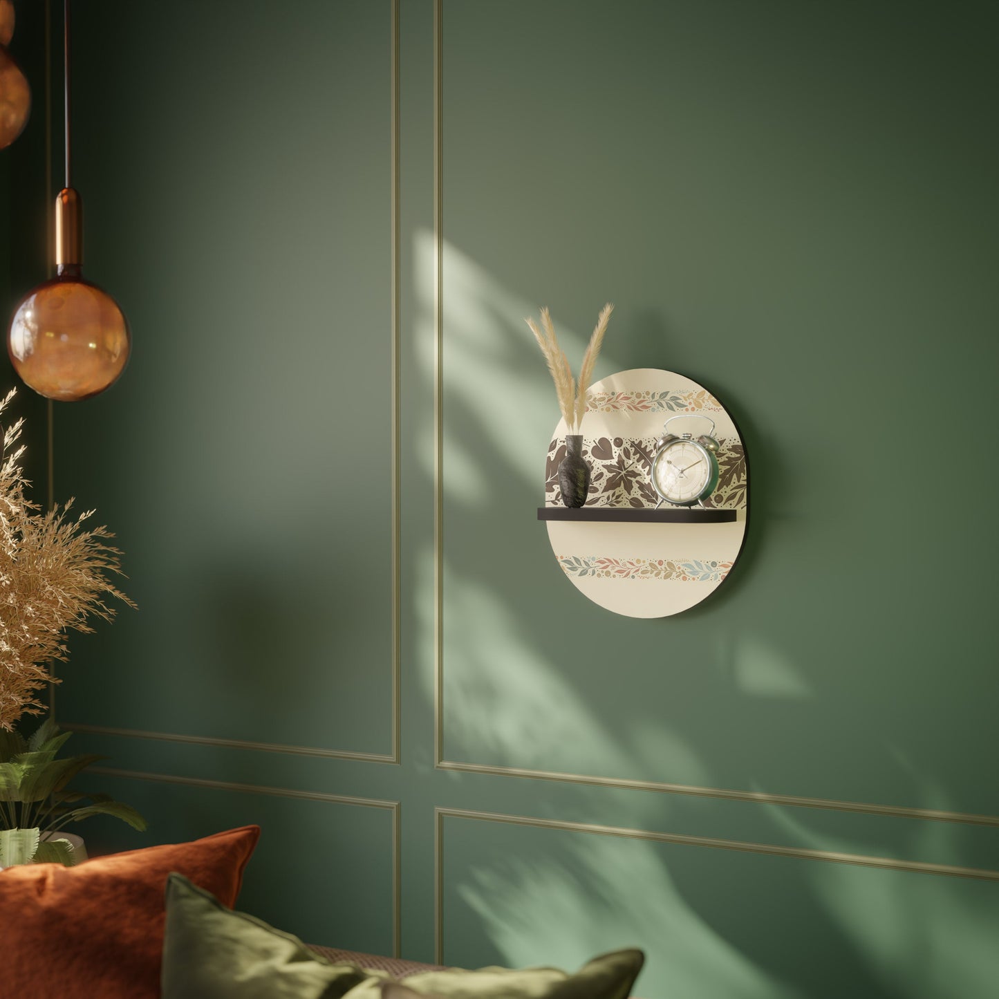 FOLIAGE ROWS Oval Art Shelf In Black Finish