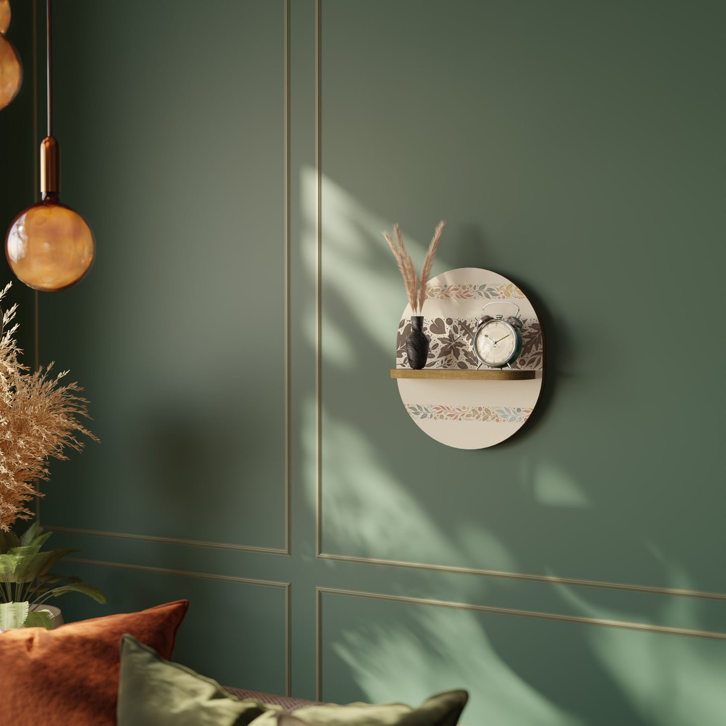 FOLIAGE ROWS Oval Art Shelf In Oak Effect