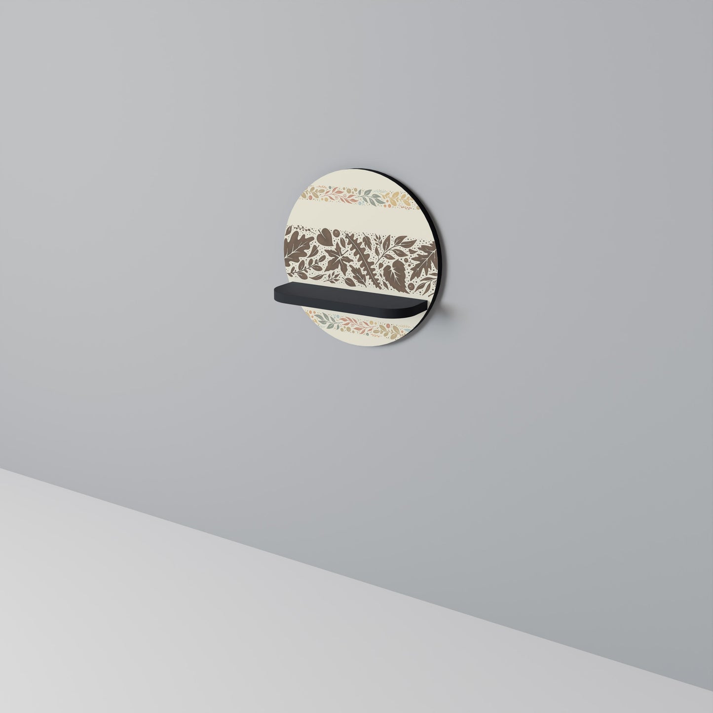 FOLIAGE ROWS Round Art Shelf In Black Finish