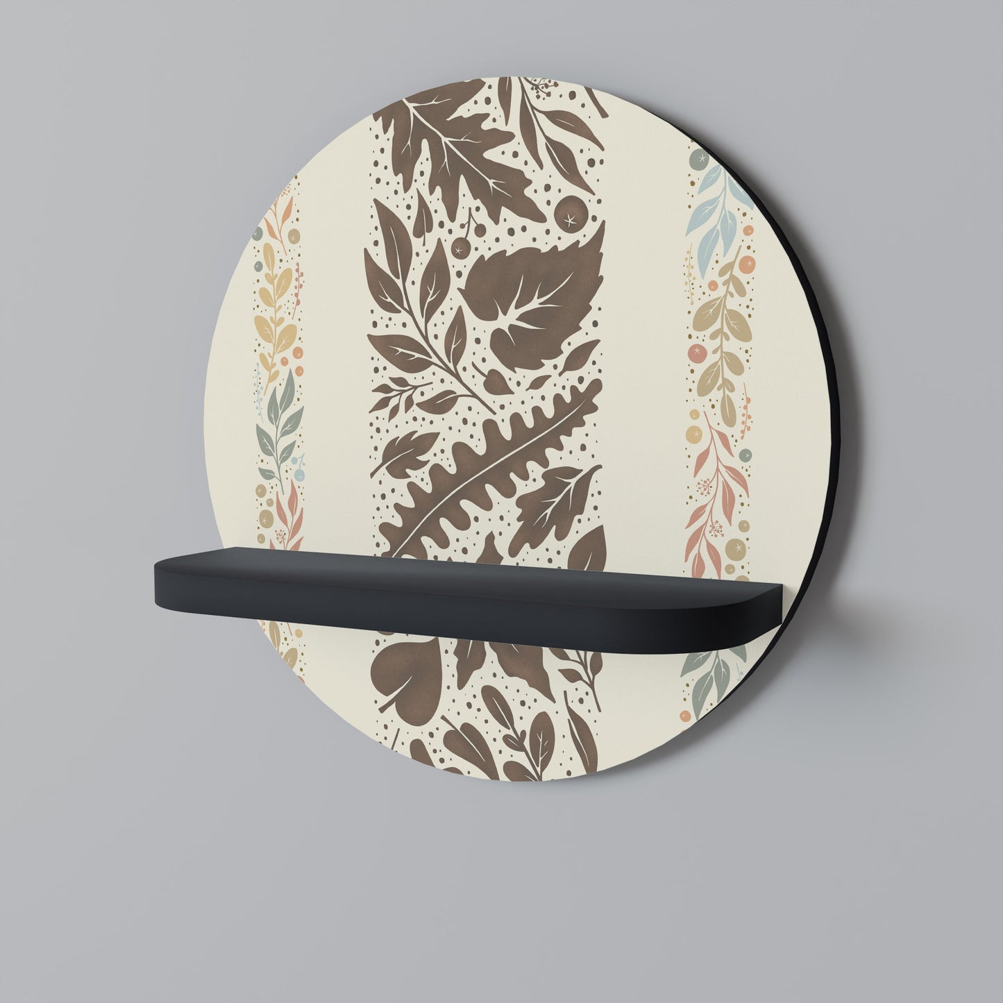 FOLIAGE TALES Round Art Shelf In Black Finish