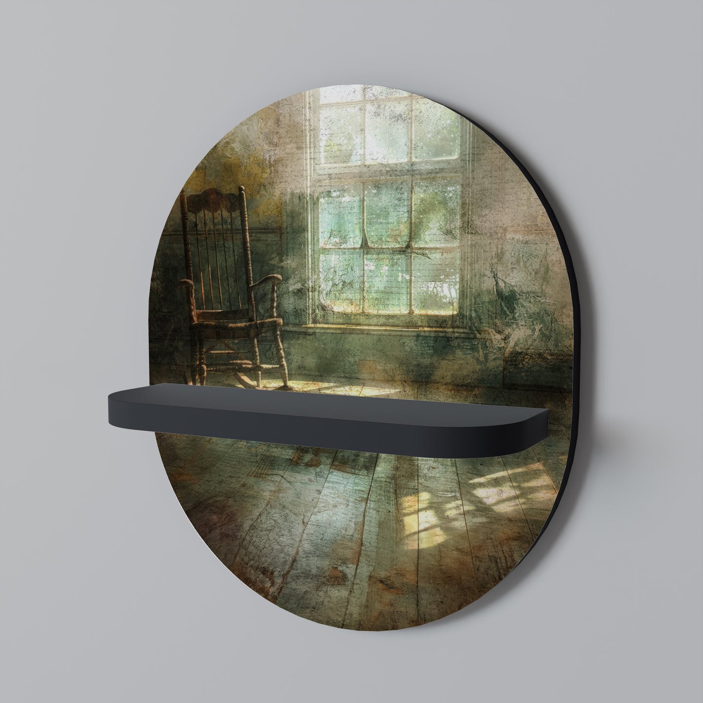 SUNLIT STILLNESS Oval Art Shelf In Black Finish