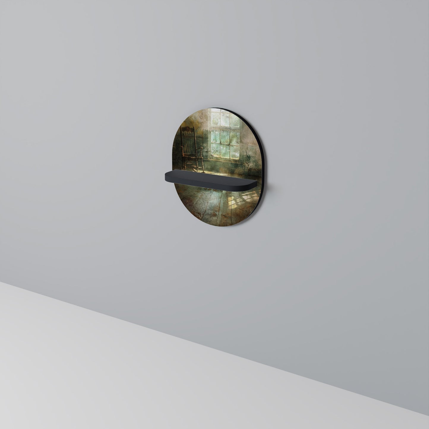 SUNLIT STILLNESS Oval Art Shelf In Black Finish