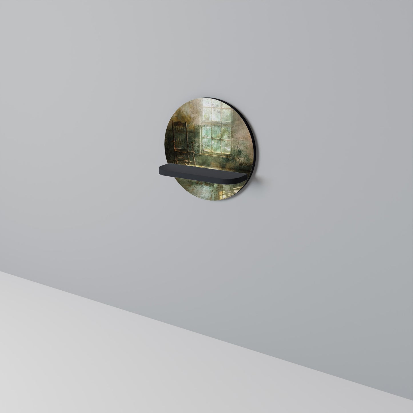 SUNLIT STILLNESS Round Art Shelf In Black Finish