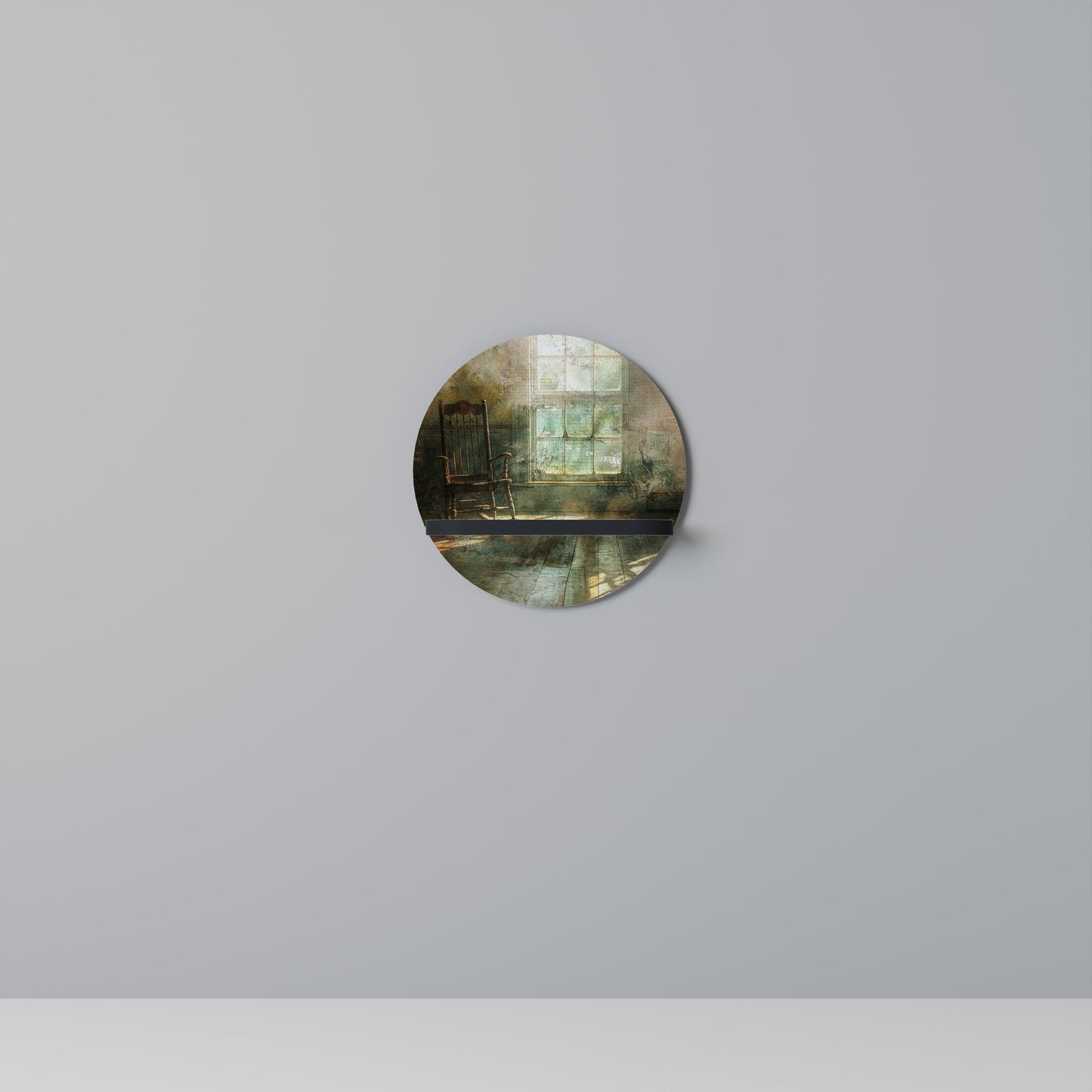 SUNLIT STILLNESS Round Art Shelf In Black Finish