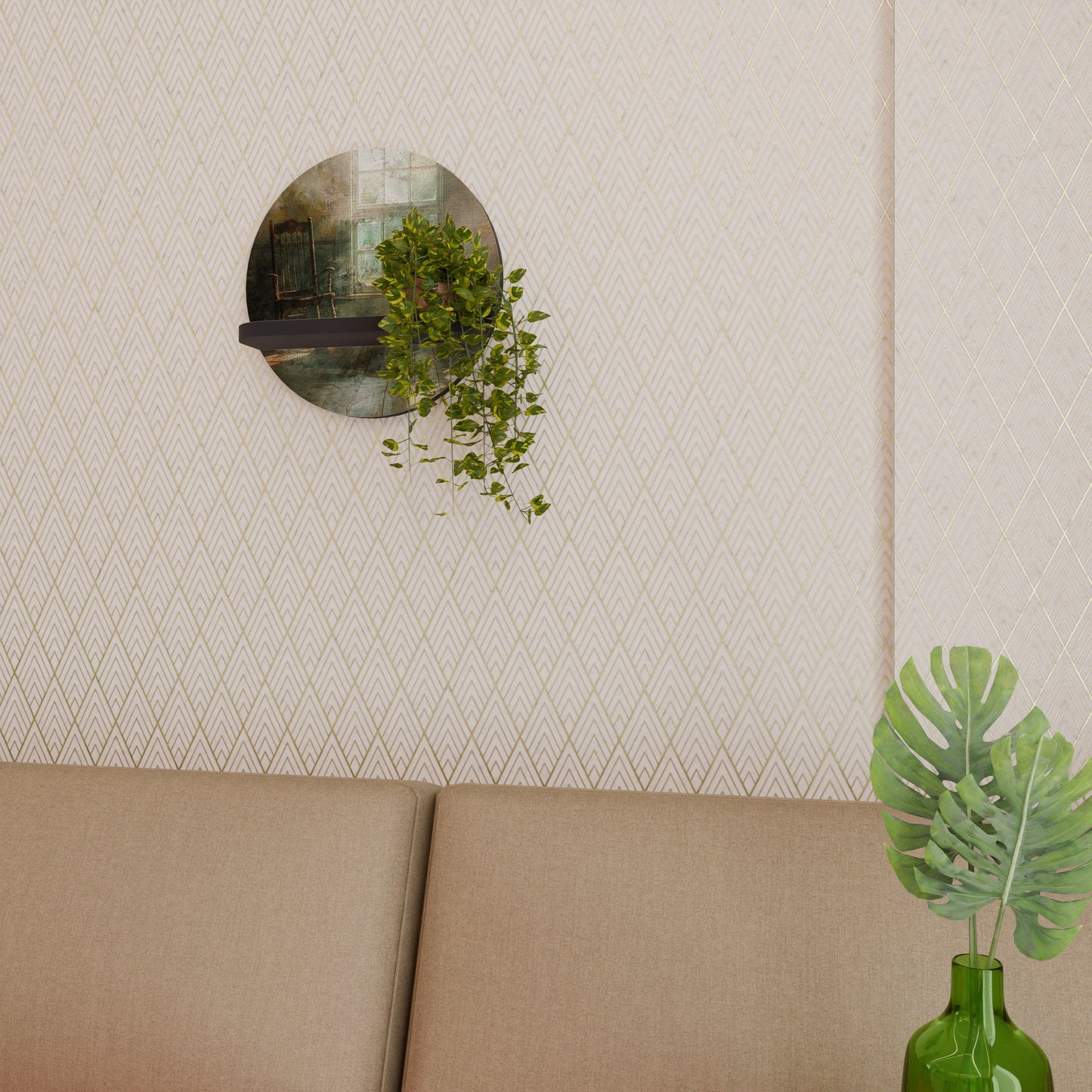 SUNLIT STILLNESS Round Art Shelf In Black Finish