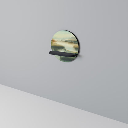 MORNING BY THE LAKE Round Art Shelf In Black Finish