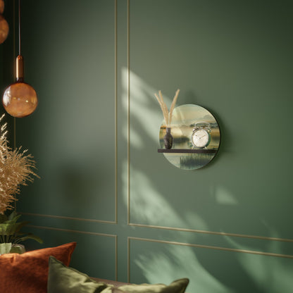 MORNING BY THE LAKE Round Art Shelf In Black Finish