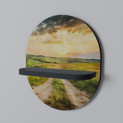 SUNSET PATH Oval Art Shelf In Black Finish