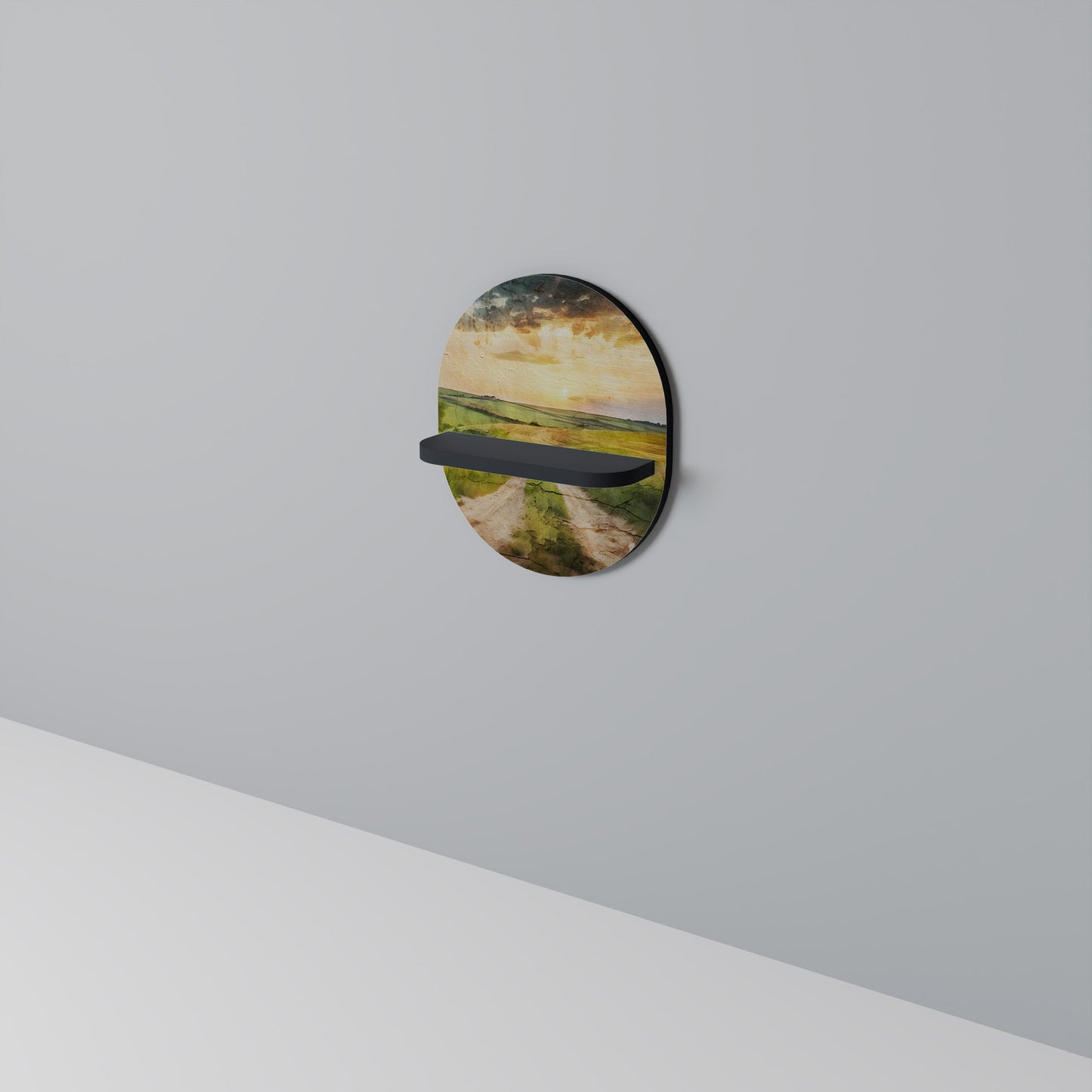 SUNSET PATH Oval Art Shelf In Black Finish