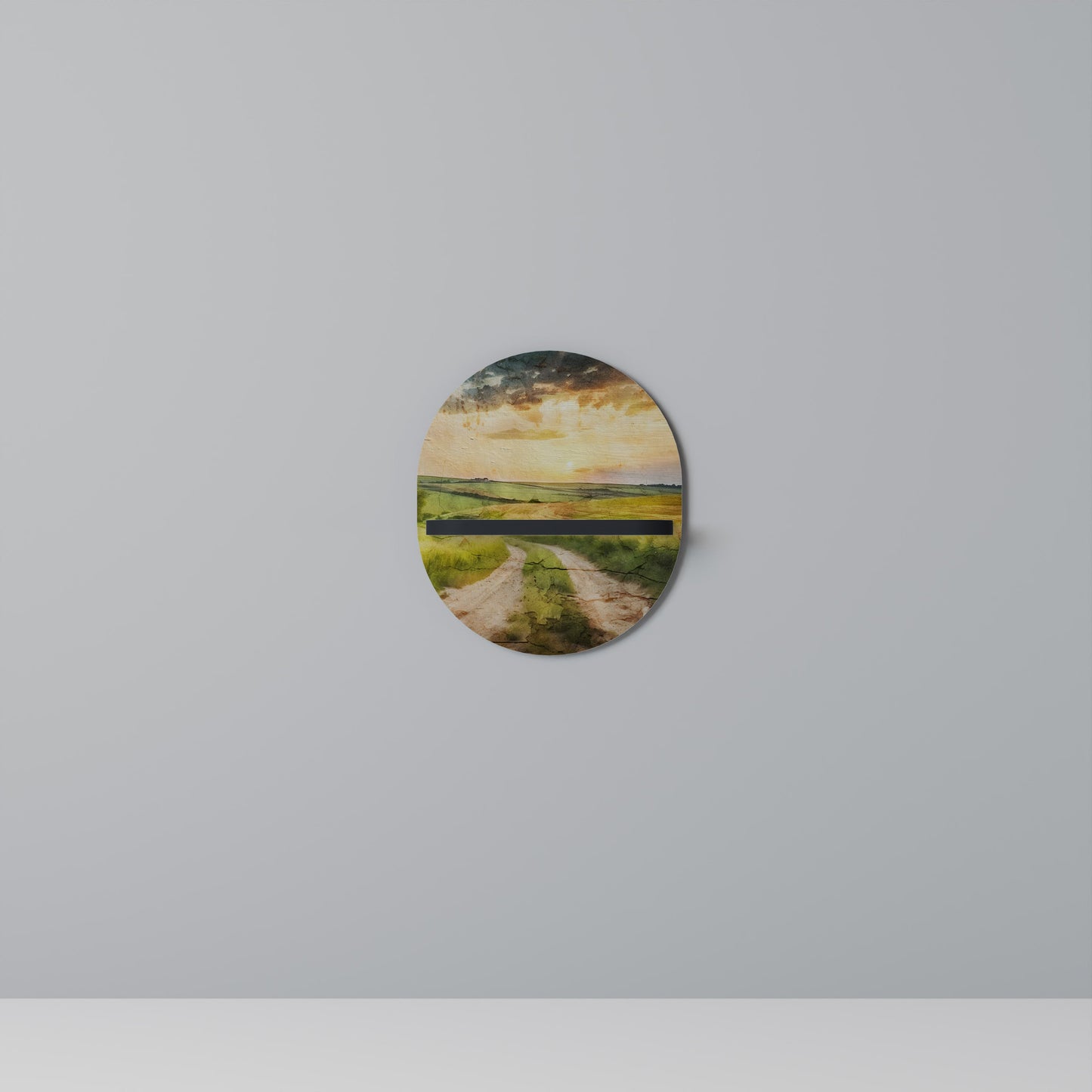 SUNSET PATH Oval Art Shelf In Black Finish