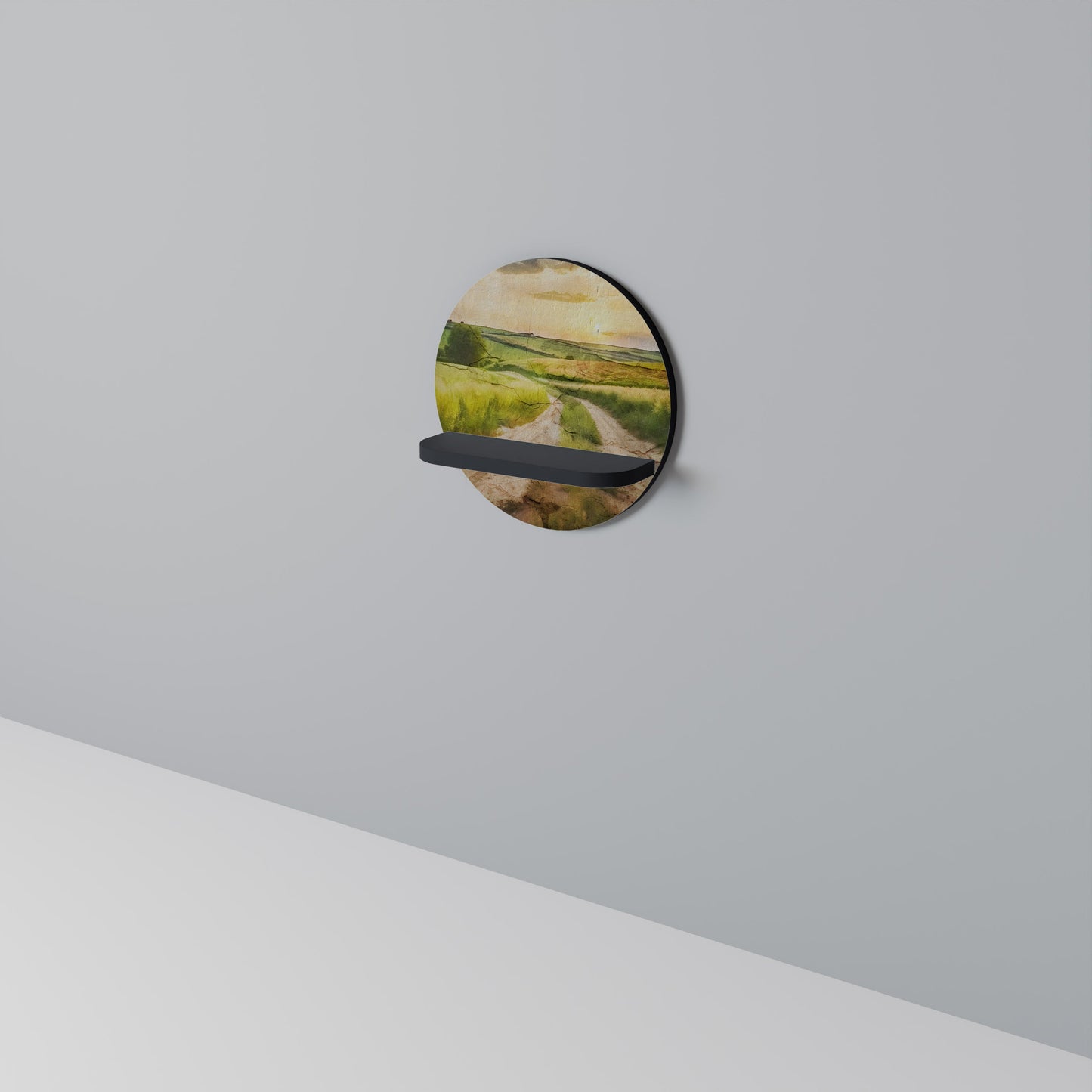 SUNSET PATH Round Art Shelf In Black Finish