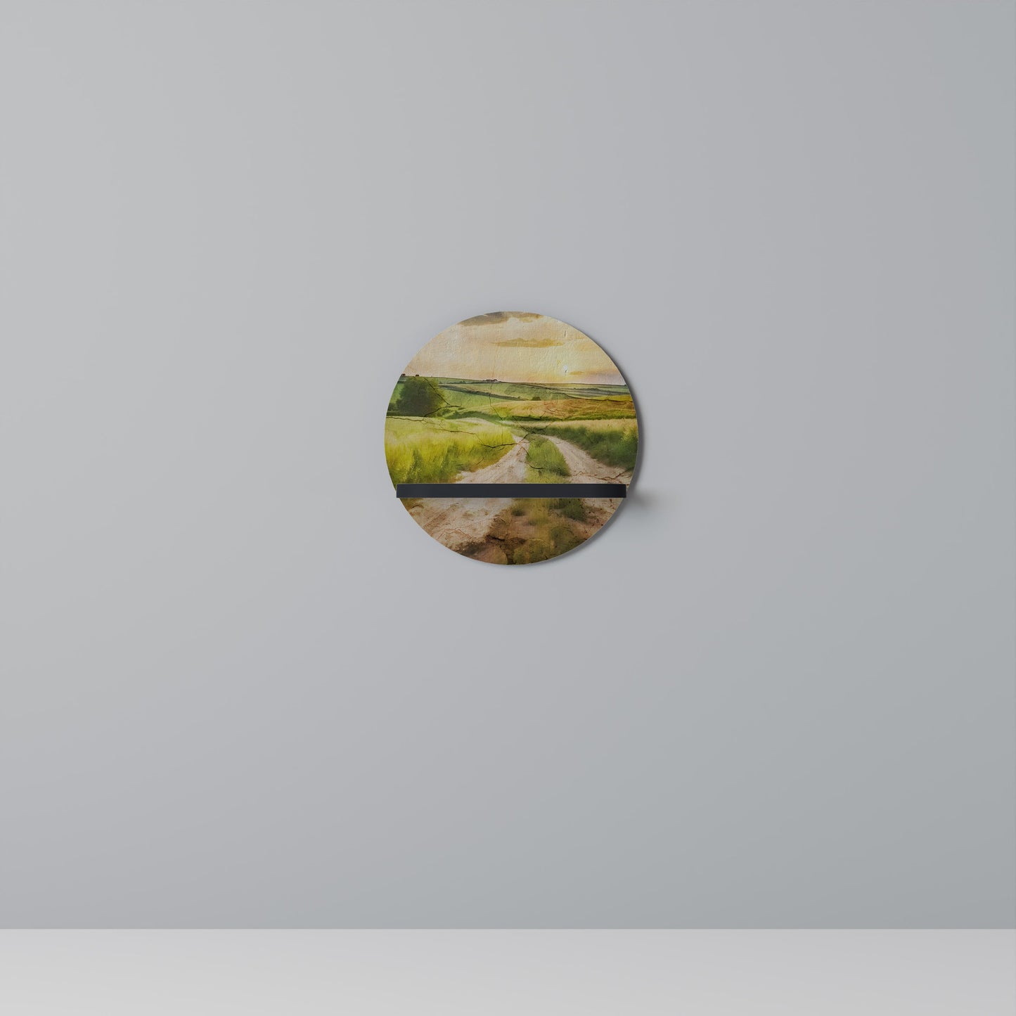 SUNSET PATH Round Art Shelf In Black Finish