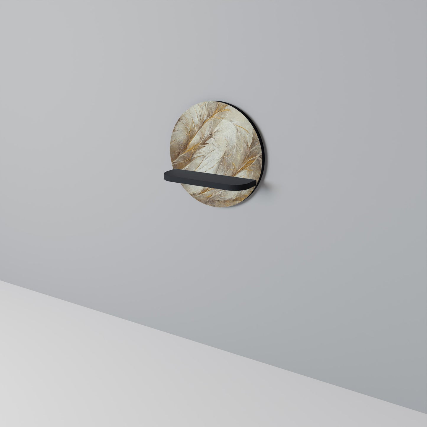 SOFT PLUMAGE Round Art Shelf In Black Finish