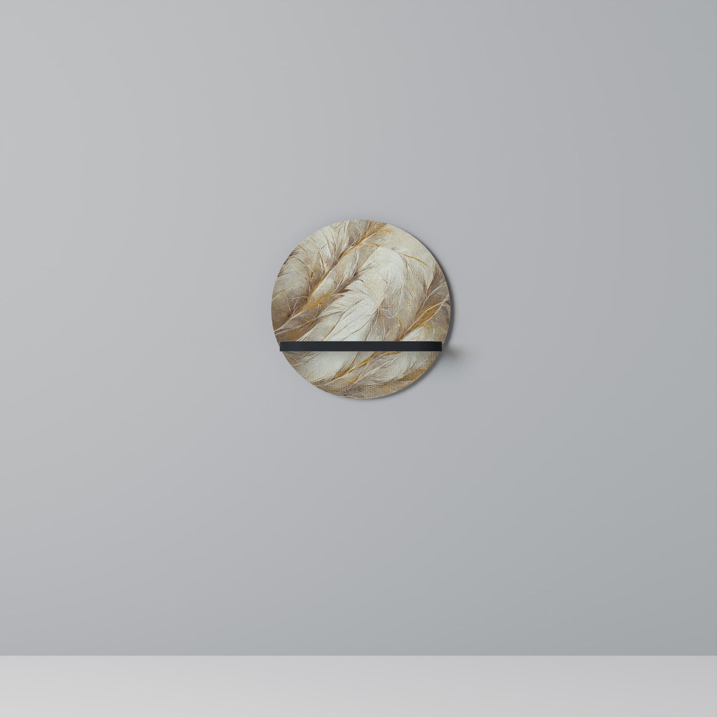 SOFT PLUMAGE Round Art Shelf In Black Finish