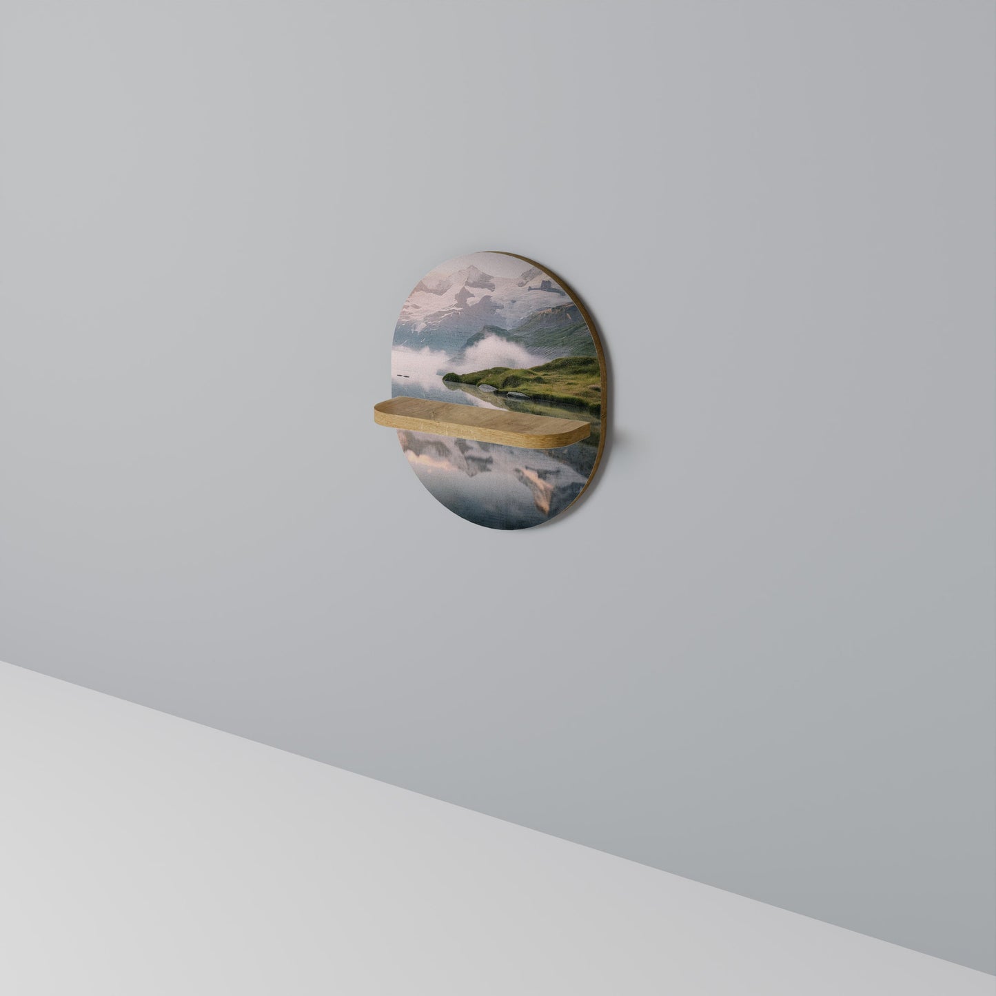 FOGGY HORIZON Oval Art Shelf In Oak Effect