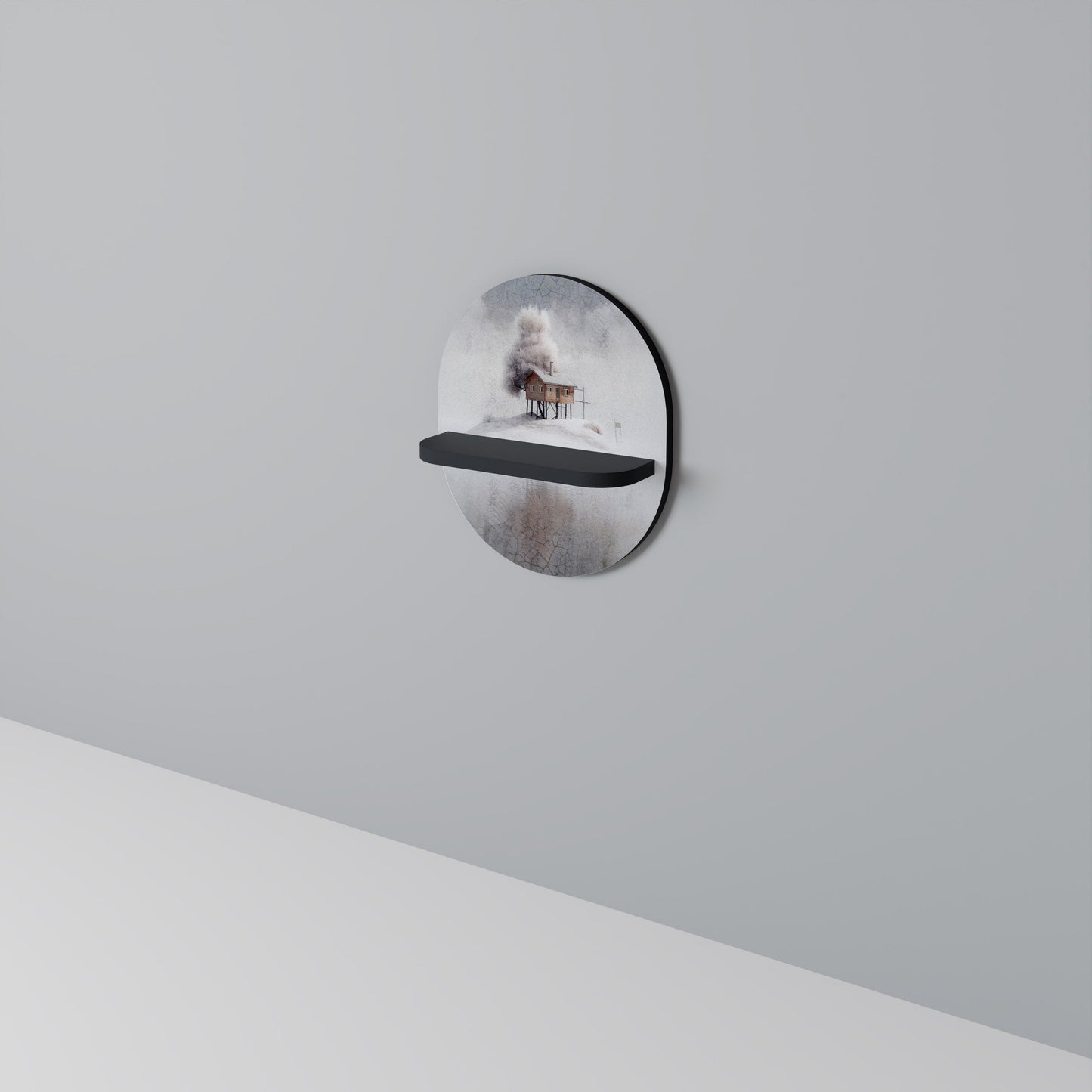 SILENT CABIN Oval Art Shelf In Black Finish