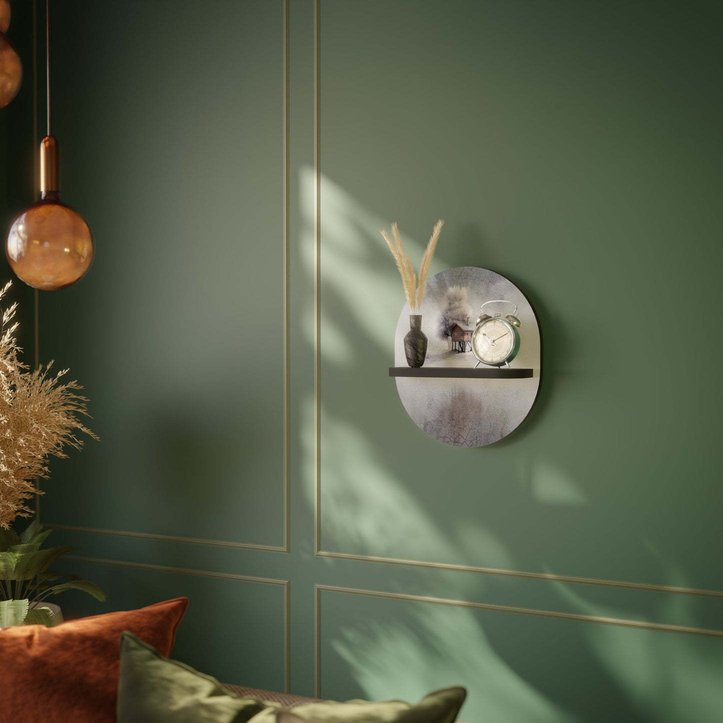 SILENT CABIN Oval Art Shelf In Black Finish