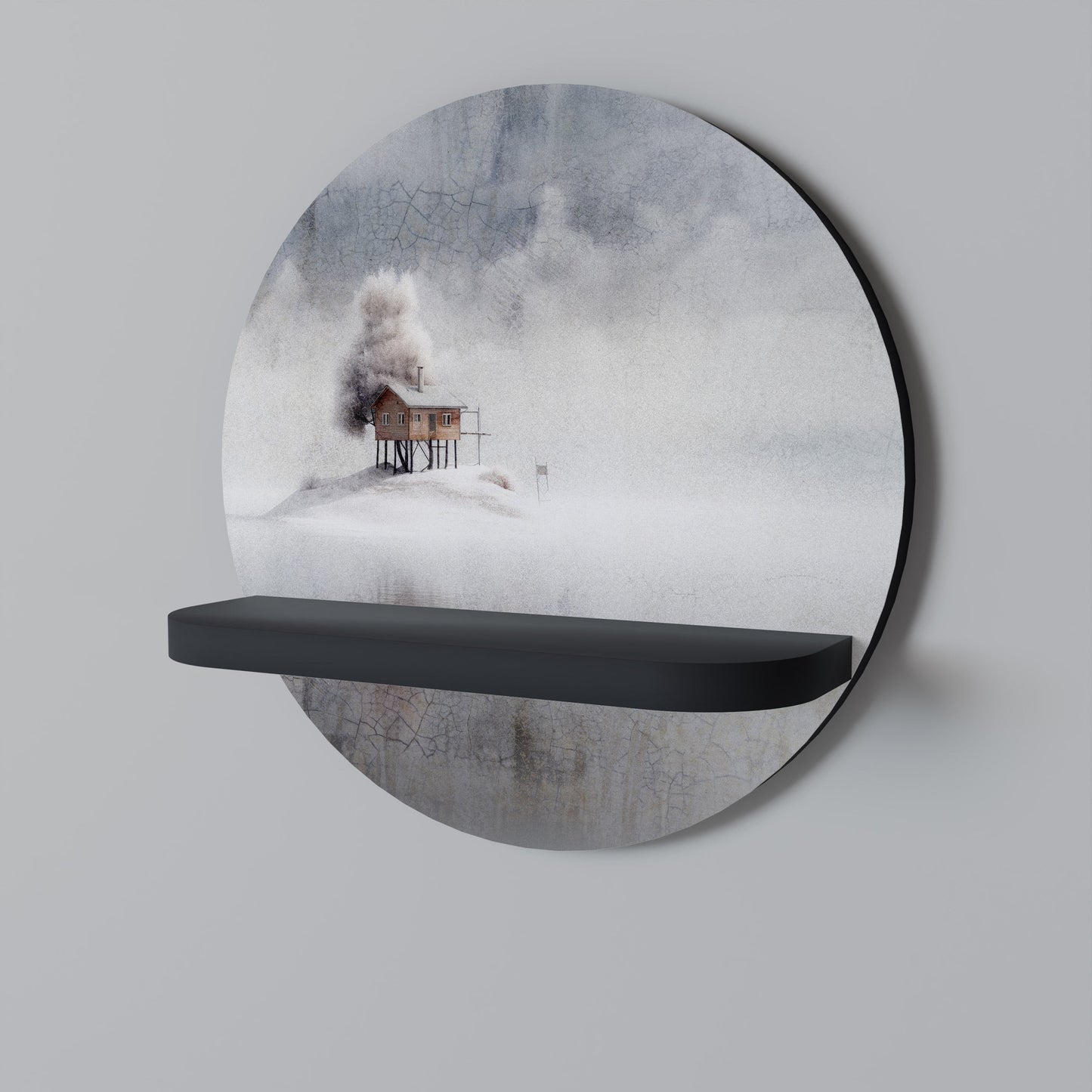 SILENT CABIN Round Art Shelf In Black Finish