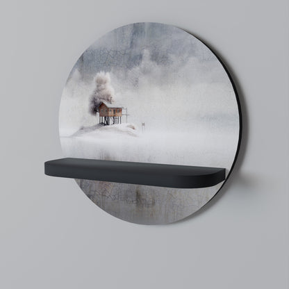 SILENT CABIN Round Art Shelf In Black Finish