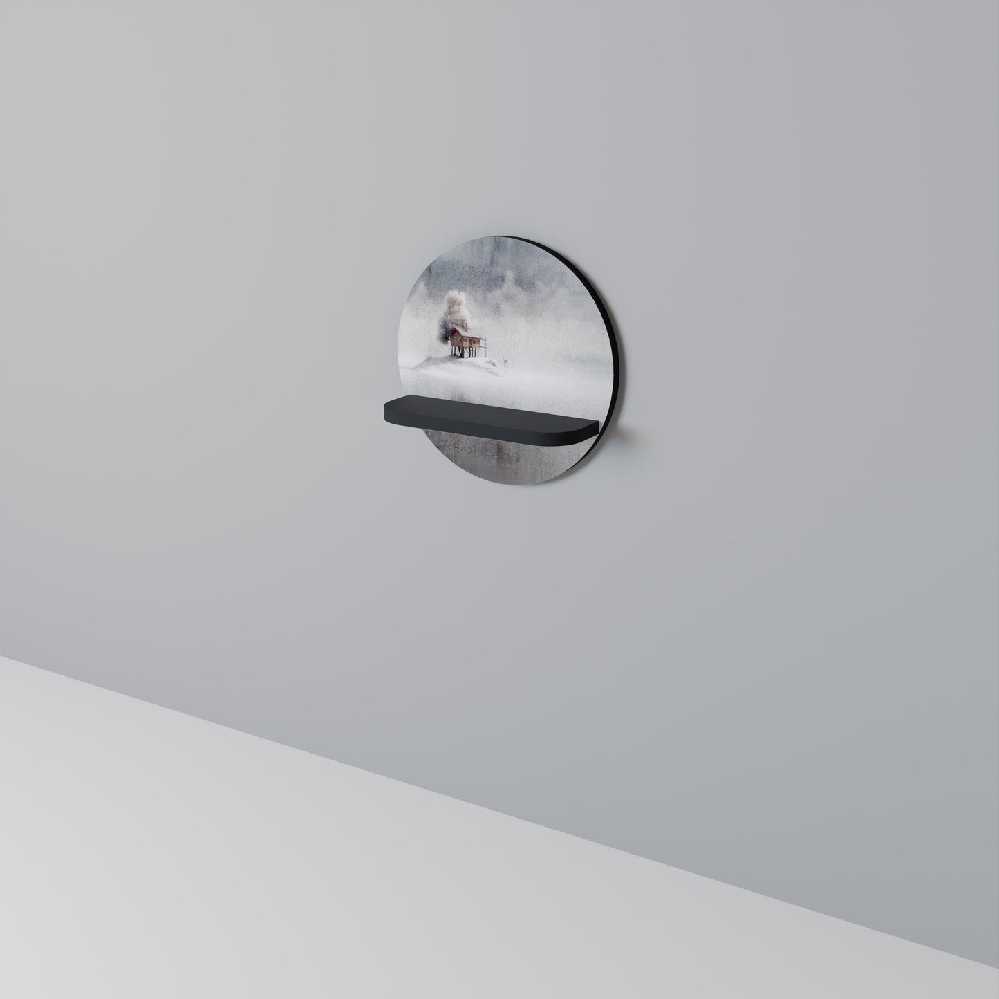 SILENT CABIN Round Art Shelf In Black Finish