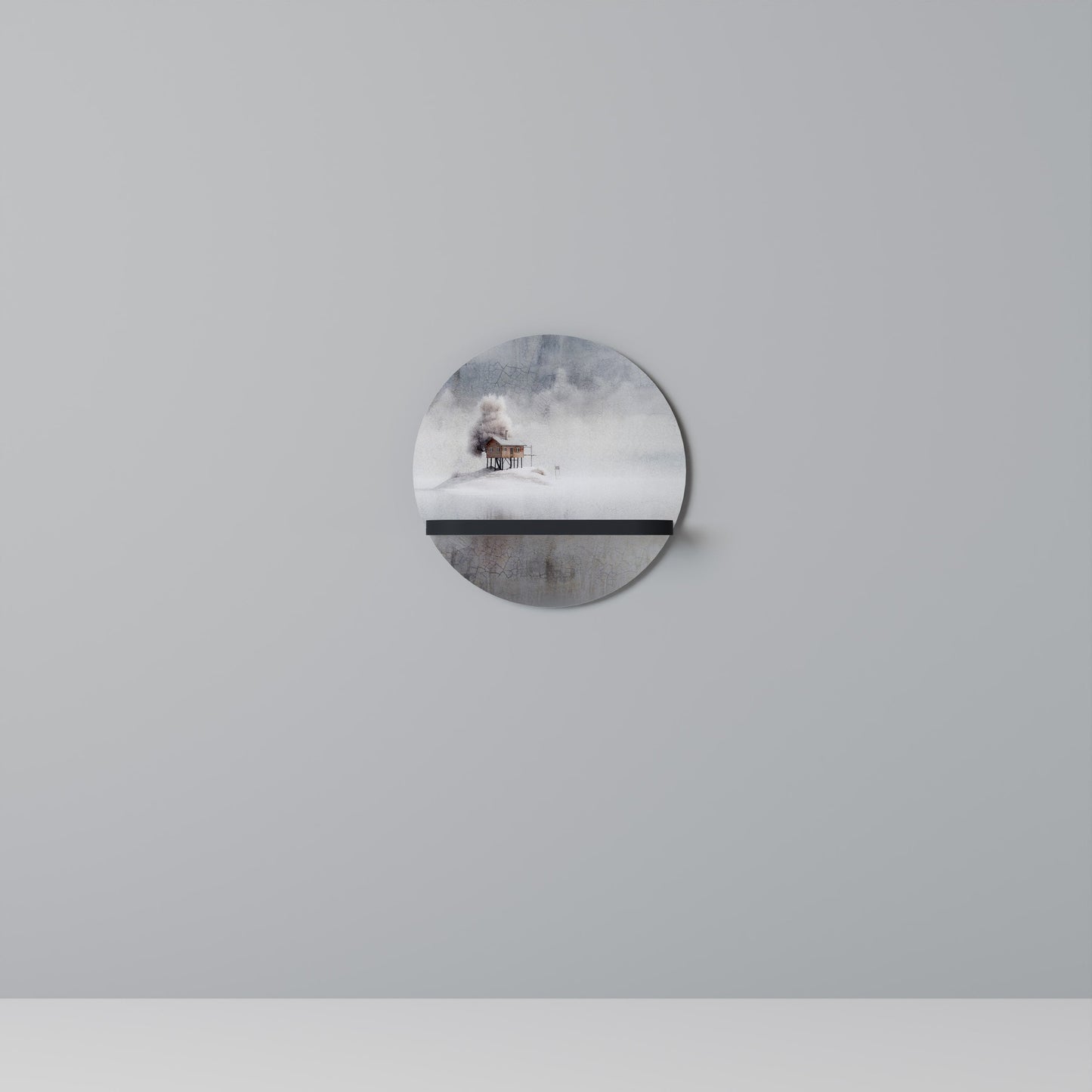 SILENT CABIN Round Art Shelf In Black Finish