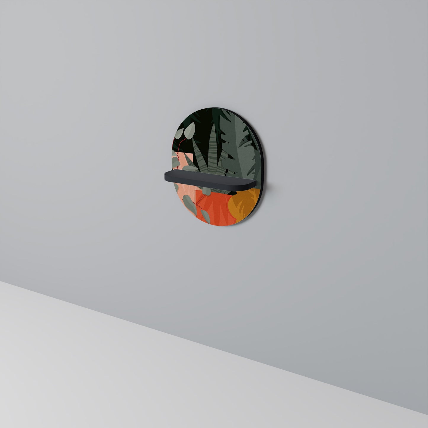 TROPICAL COMPOSITION Oval Art Shelf In Black Finish