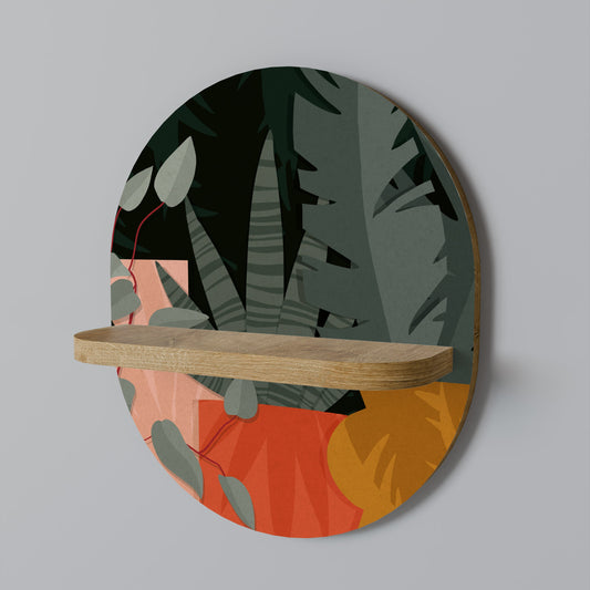 TROPICAL COMPOSITION Oval Art Shelf In Oak Effect