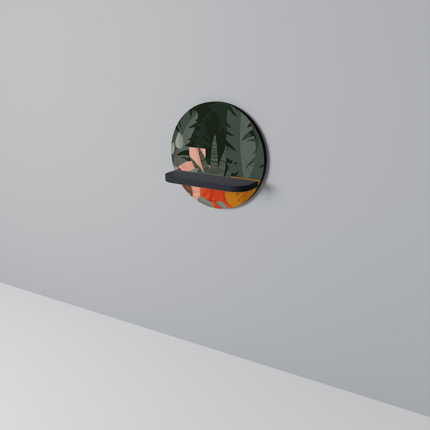 TROPICAL COMPOSITION Round Art Shelf In Black Finish