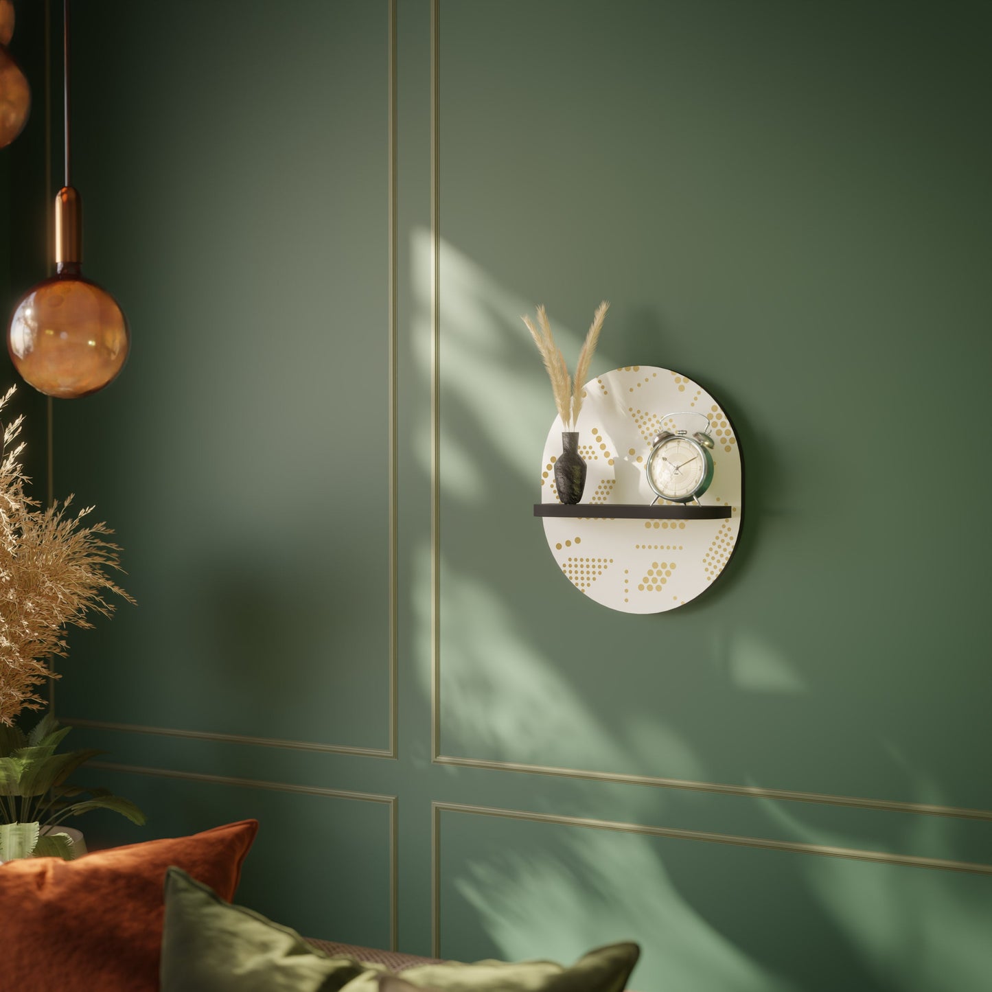 SPOTTED DAZE Oval Art Shelf In Black Finish