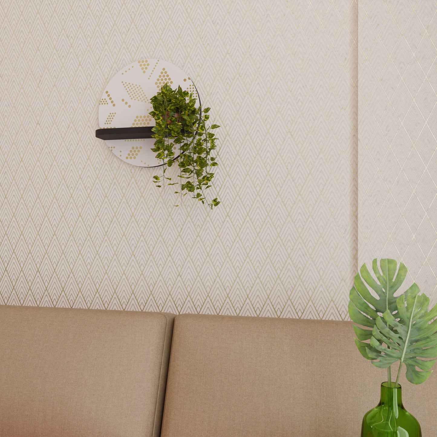 SPOTTED DAZE Round Art Shelf In Black Finish