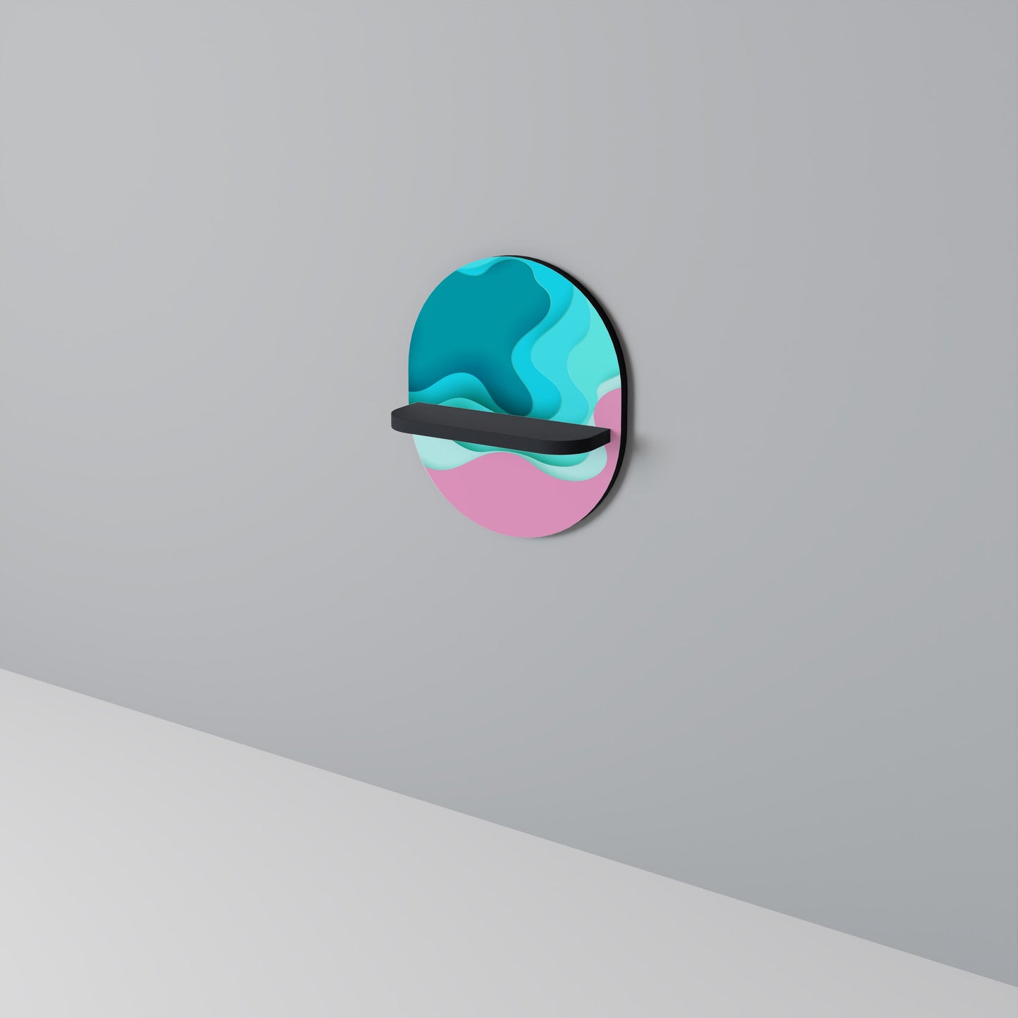 CYANIC ABYSS Oval Art Shelf In Black Finish