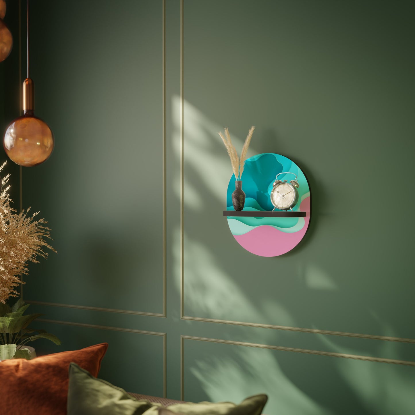 CYANIC ABYSS Oval Art Shelf In Black Finish