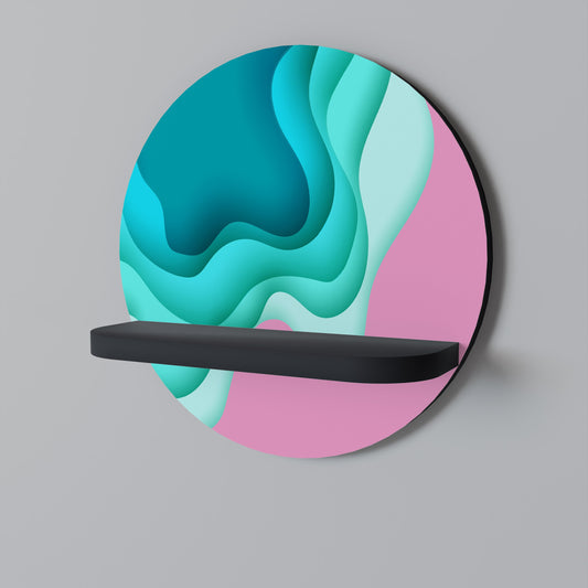 CYANIC ABYSS Round Art Shelf In Black Finish