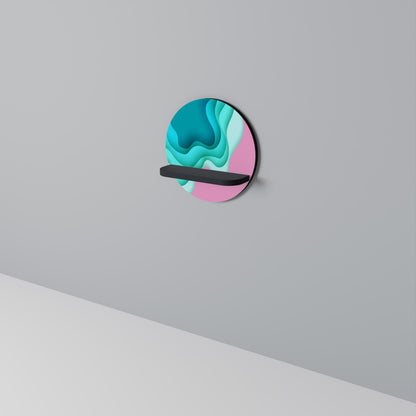 CYANIC ABYSS Round Art Shelf In Black Finish