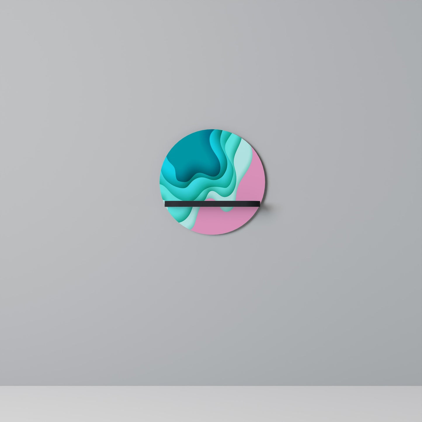 CYANIC ABYSS Round Art Shelf In Black Finish