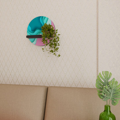 CYANIC ABYSS Round Art Shelf In Black Finish