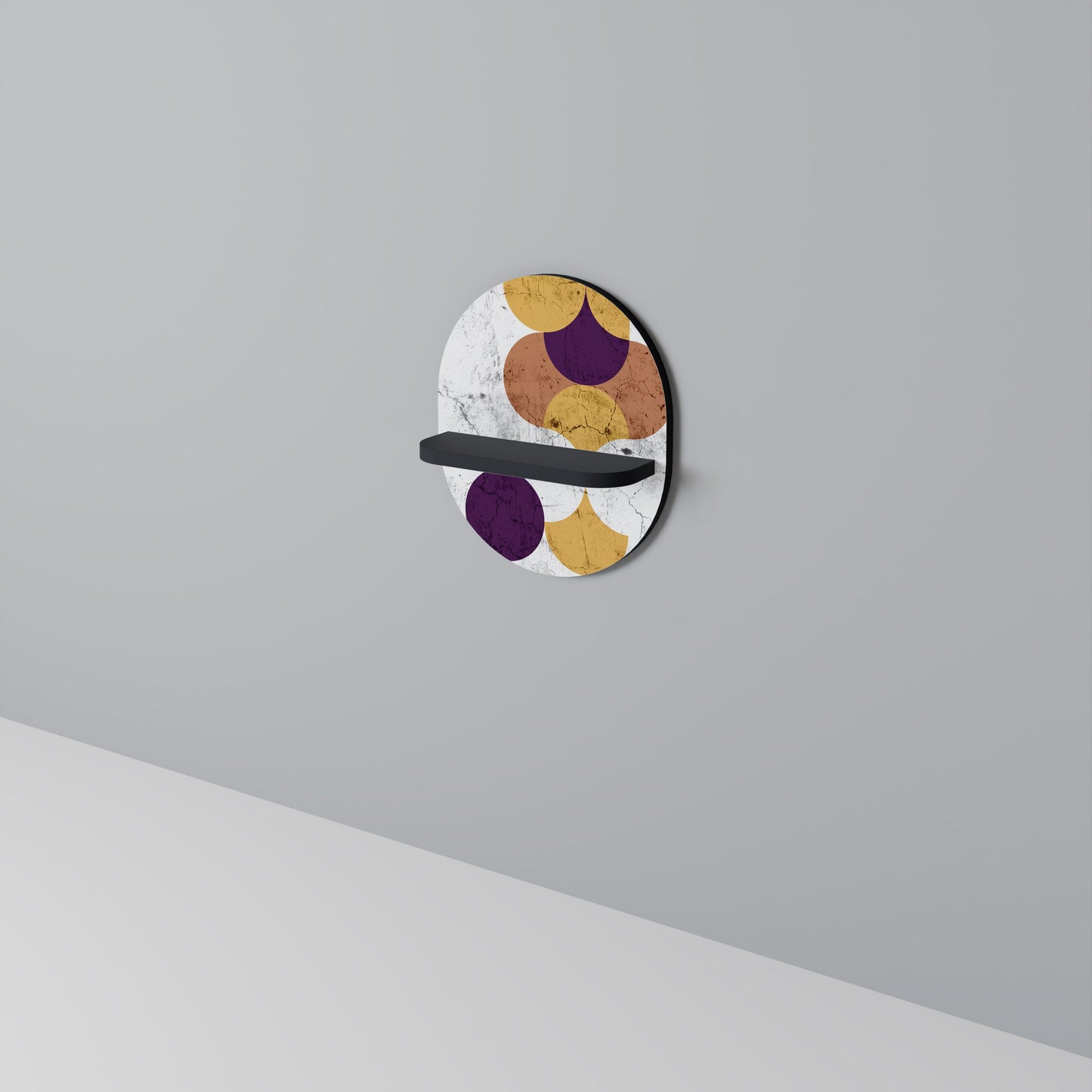 CRACKED GEOMETRY Oval Art Shelf In Black Finish